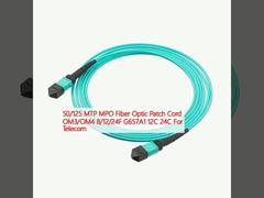 50/125 MTP MPO Cordón de parche de fibra óptica OM3/OM4 8/12/24F G657A1 12C 24C Para las telecomunicaciones