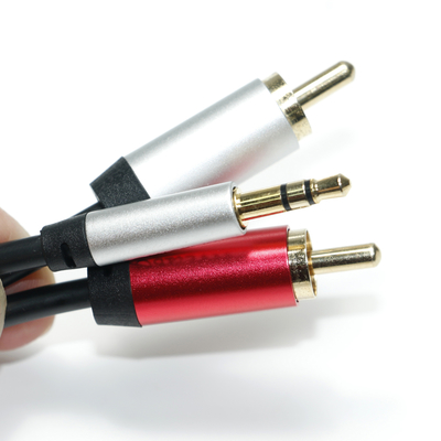 Cable de Audio Digital 3,5 MM 2/1 negro PVC blanco rojo plateado aleación de aluminio conector dorado para Audio de coche