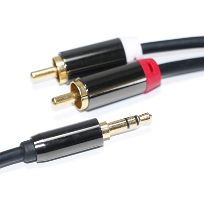 Cable de audio RCA 3.5MM 2-1 Carcasa de metal negro para audio de automóvil 0.53M 1M 2M