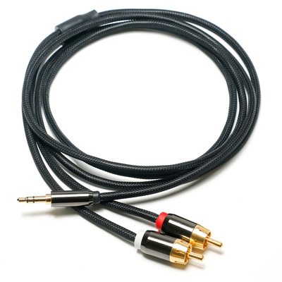 Cable de audio digital RCA de 3,5 mm 2/1 Cuerda de punto plateada Puerto dorado para Soundbar Car Audio