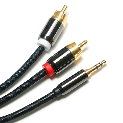 Cable de audio digital RCA de 3,5 mm 2/1 Cuerda de punto plateada Puerto dorado para Soundbar Car Audio