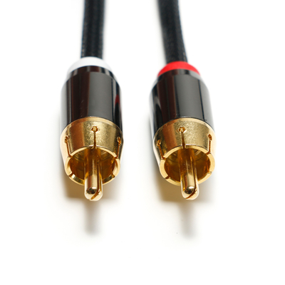 Cable de audio digital RCA de 3,5 mm 2/1 Cuerda de punto plateada Puerto dorado para Soundbar Car Audio
