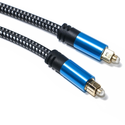 Cable de audio Toslink Cable de fibra óptica digital azul Cable Toslink Aleación de aluminio Carcasa de metal Trenza de nylon