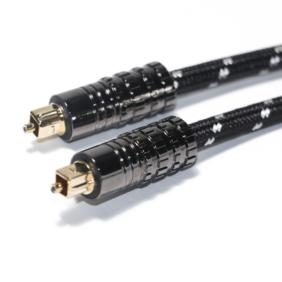Cable de audio óptico digital Toslink OD5.0 Cuerda tejida plateada con carcasa texturizada negra para barra de sonido amplificador 1.5M 3M 5M