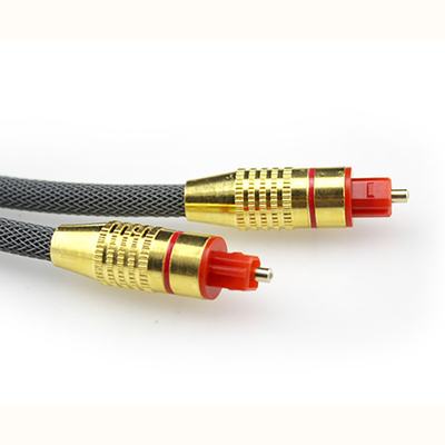 Cable de fibra óptica digital Toslink, red tejida, carcasa dorada, puerto rojo, 1,2 M, 2M, 3M para barra de sonido