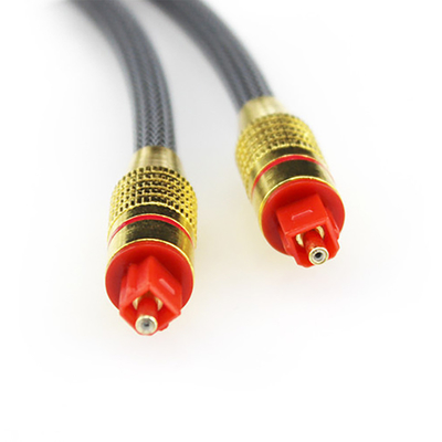 Cable de fibra óptica digital Toslink, red tejida, carcasa dorada, puerto rojo, 1,2 M, 2M, 3M para barra de sonido