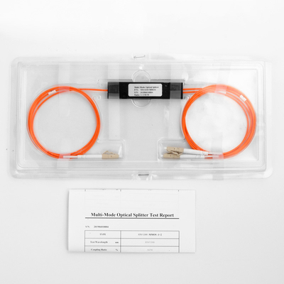 Divisor de fibra óptica Relación de acoplamiento LC/UPC 1x2 FBT acoplador 1*2 FBT multimodo 850/1310nm 50/125 MM 50/50