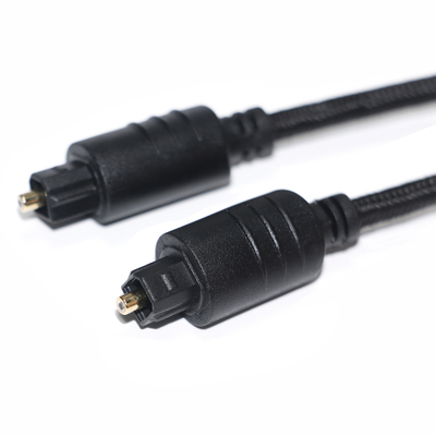 Cable de audio digital TOSLINK Cuerda tejida negra Puerto redondo dorado plateado para reproductor de DVD 1M 2M 3M