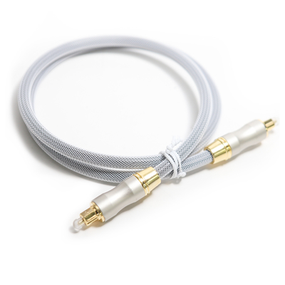 Caja de altavoz audio del cable óptico OD5.0 Knited Grey Rope Gold Plug Frosted Shell For CD/DVD del Toslink digital