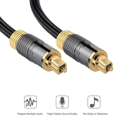 Cable de fibra de plástico Toslink To Toslink Fibra óptica de audio Conectores metálicos recubiertos de oro