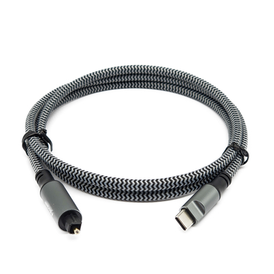 Cables de audio digital Toslink de concha negra con conectores masculinos de tipo C y dorados para sonido cristalino