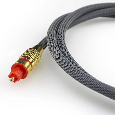 Cable de fibra óptica digital Toslink, red tejida, carcasa dorada, puerto rojo, 1,2 M, 2M, 3M para barra de sonido